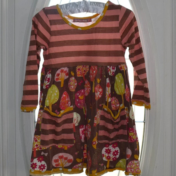 JELLY the PUG Girls Stripped Trees Pockets Tunic Dress Size 5 - Picture 1 of 5